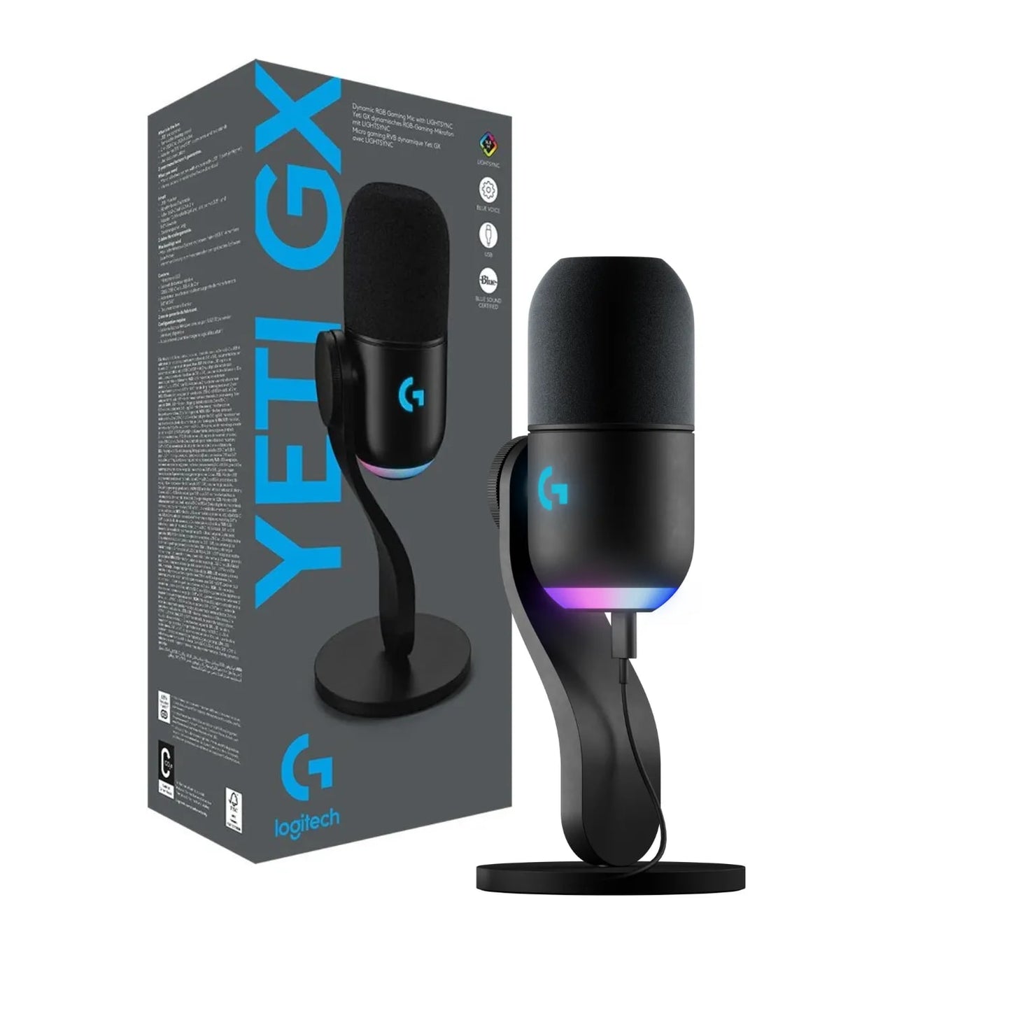 MICROFONO LOGITECH YETI GX SUPERCARDIOID USB P/STREAMING RGB LIGHTSYNC BLACK