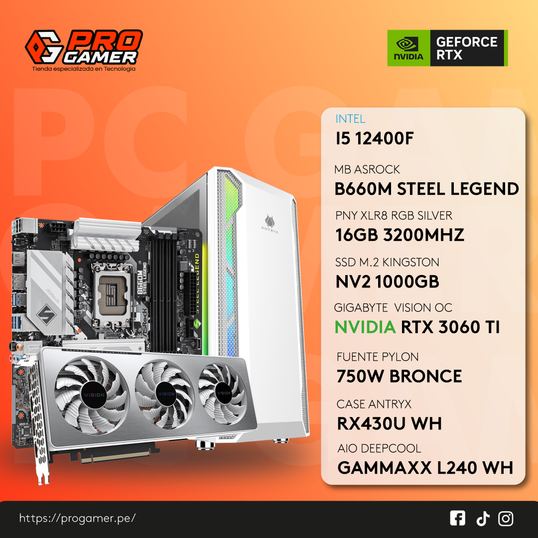 Pc Gamer All White I5 12400F / RTX 3060 TI 8GB / 16GB / 1TB / AIO