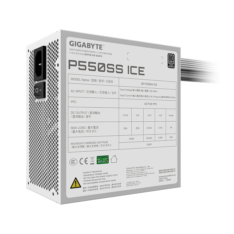 Fuente de alimentación Gigabyte P550SS ICE , 550W, 80 PLUS Silver, Formato ATX.