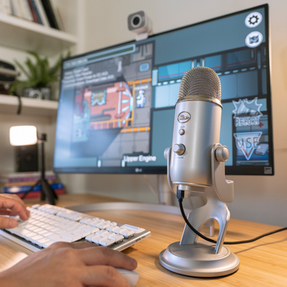 Micrófono Blue Yeti USB streaming Cardiode/ Omni/ Bi Led Silver