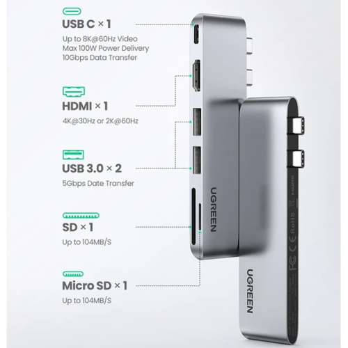 Hub Ugreen USB-C 6 en 2 MacBook